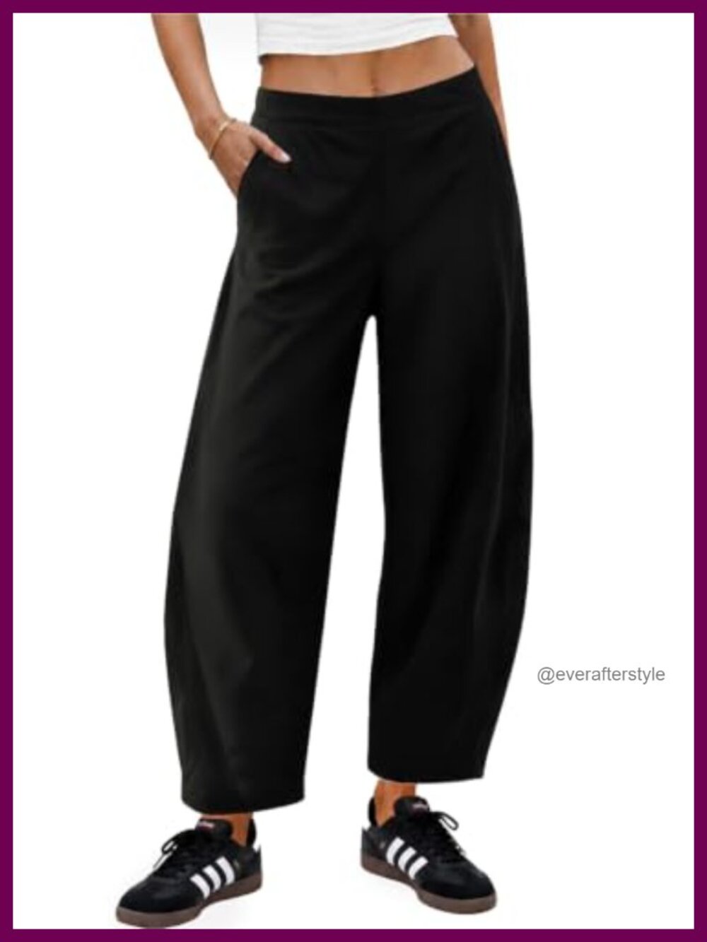 Womens Barrel Baggy Ankle Pants Elastic Waist with Pockets